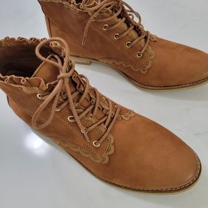 Women's size 9, suede feeling, ruffled, ankle boots